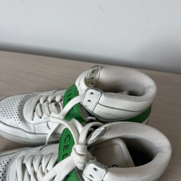 Celine CT-03 High Top Sneakers Sz 37 Optic White & Green Calfskin Leather - Picture 14 of 14